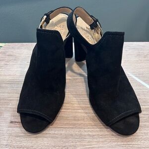 Naturalizer Women’s “Raquel” Black Suede Open-Toe Slingback 4” Block Heel Size 9